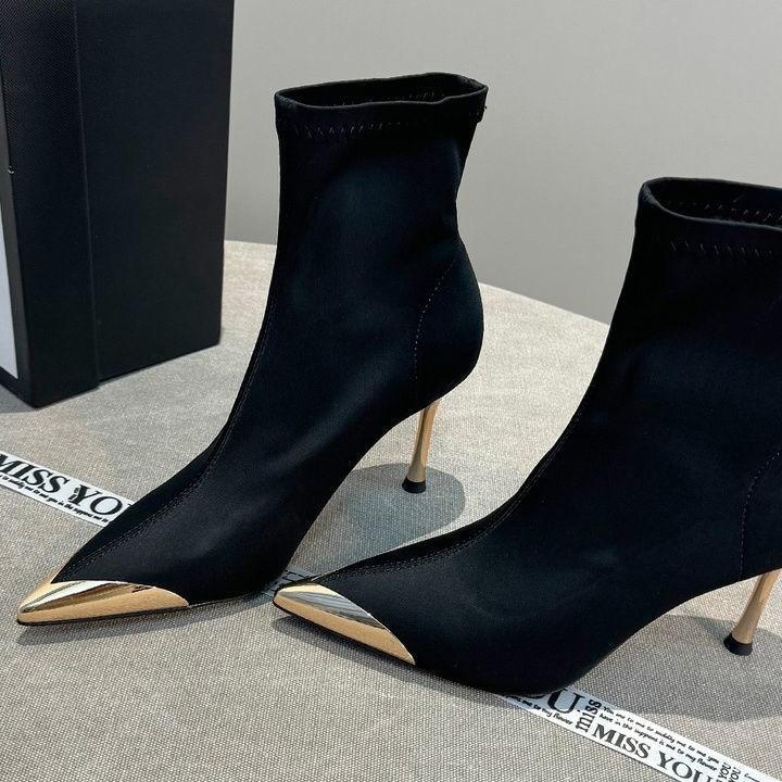 Metal pointed high-heeled elastic thin boots women's 2025 autumn new fashion versatile black temperament short boots stiletto