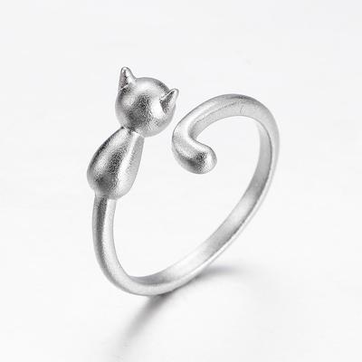 Cómodo de llevar Anillos Abiertos de Gato Plata de Ley 925 Molido Arenoso Gato 925 Sterling Molido Mujeres
