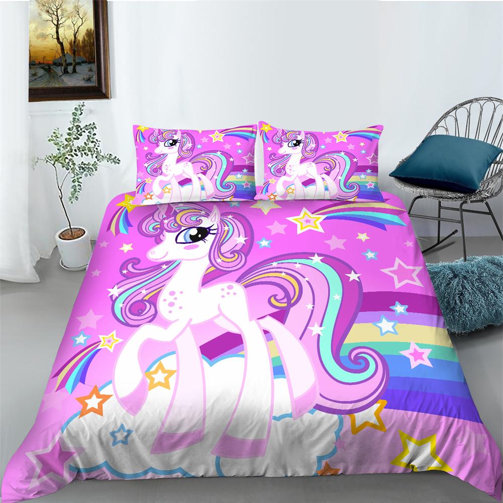 2023 New Style 2/3 Pcs High Quality Bed Cover Set 3D Unicorn Printed Duvet Cover Set Highend Polyetser Quilt Cover Sets