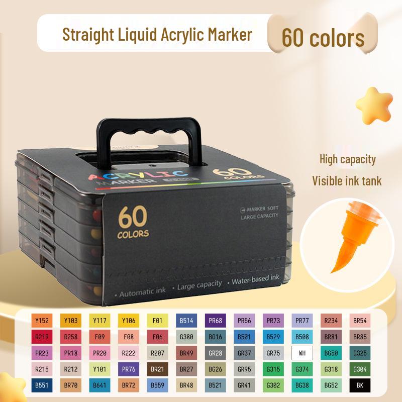 Waterproof Acrylic Marker Pen Set, 48-60 Colors, Special Brush Tips for Non-Transparent Graffiti and Color Paintings.