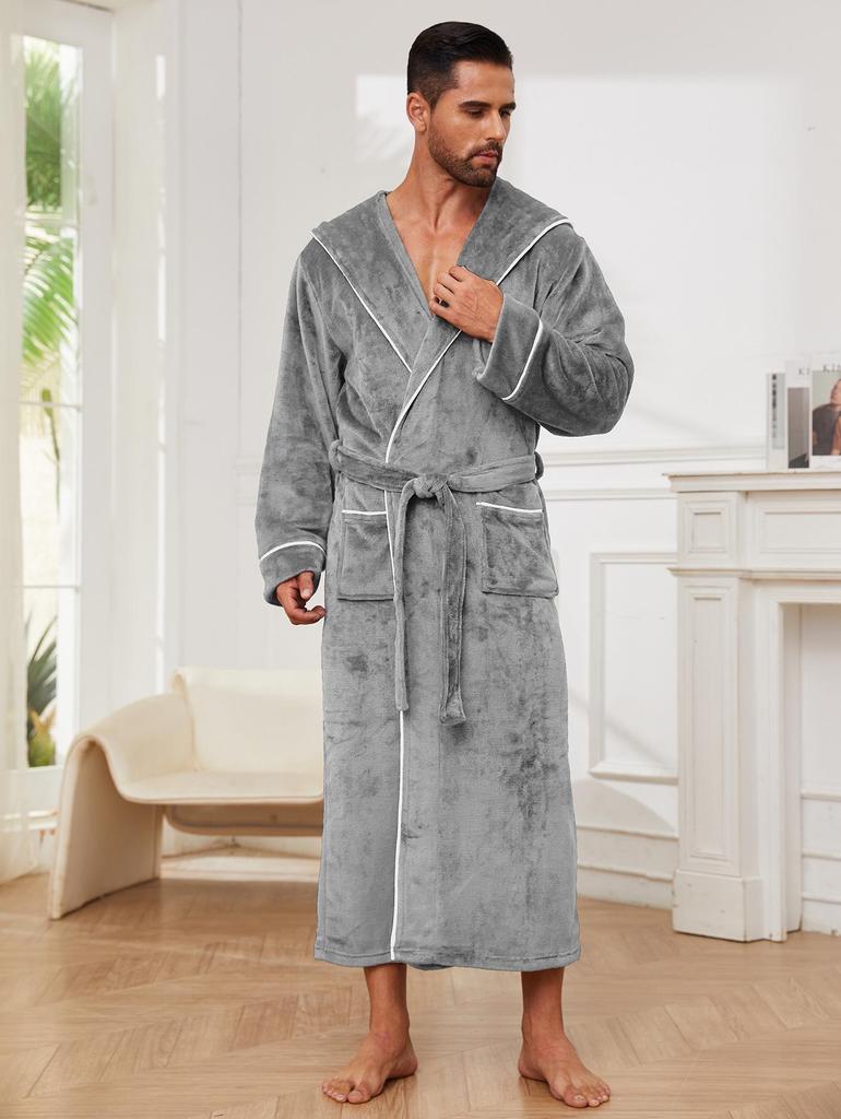 Flannel Couple Bathrobe: Men's and Women's Coral Fleece Pajamas, Thickened Mid-Length