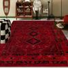 Extra Large Mat Non Slip Backing Machine Washable Vintage Bohemian Red Black Geometric Plush Floor Mat Living Room Bedroom