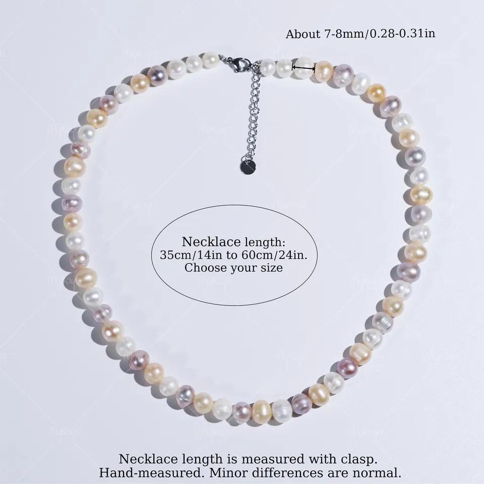 Candy Color Freshwater Pearl Necklace with Silver Extension Chain (7-8mm) C574 35 cm