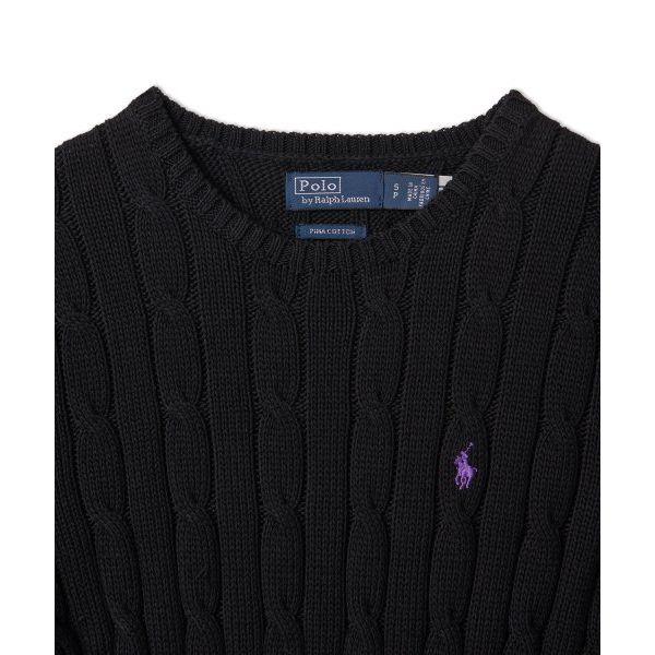 Polo Ralph Lauren SS23 Pull en maille torsadée unie brodé Pull femme Noir WMPOSWENC020663-001