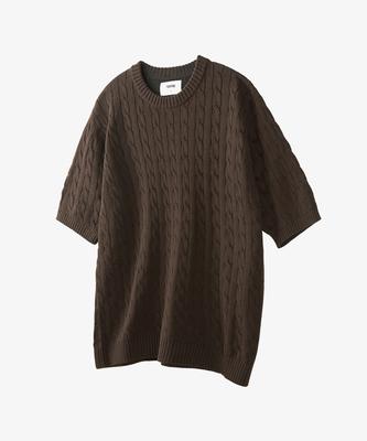 TOFFEE Classic Cable Round Neck Half Knit (Brown)