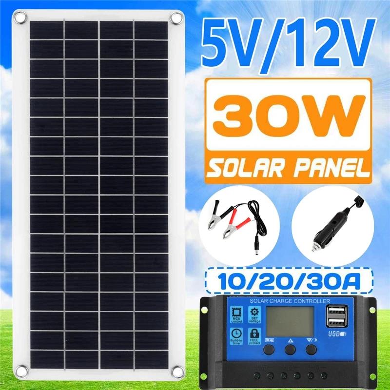 30W 12V Solar Panel Kit Dual USB Output 20A 50A Controller for Car Boat Yacht Battery Charger