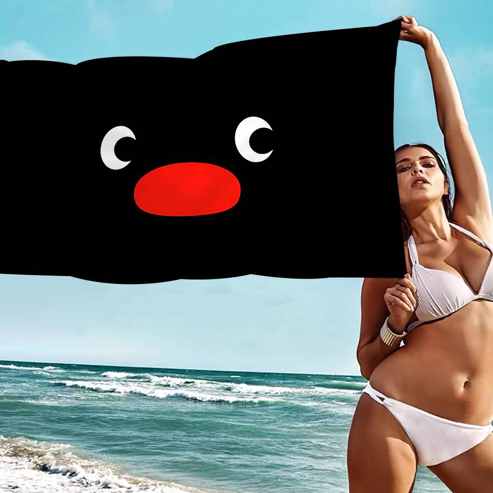 Cartoon Pingu Pinguïn Microvezel Bedrukt Strandlaken Bergbeklimmen Yoga Strand Zwemmen Hardlopen Absorberend Zacht Handdoek