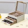 Multi Functional Jewelry Display Box Three Layers Clear Window PU Leather Construction Gold Hardware for Home Use