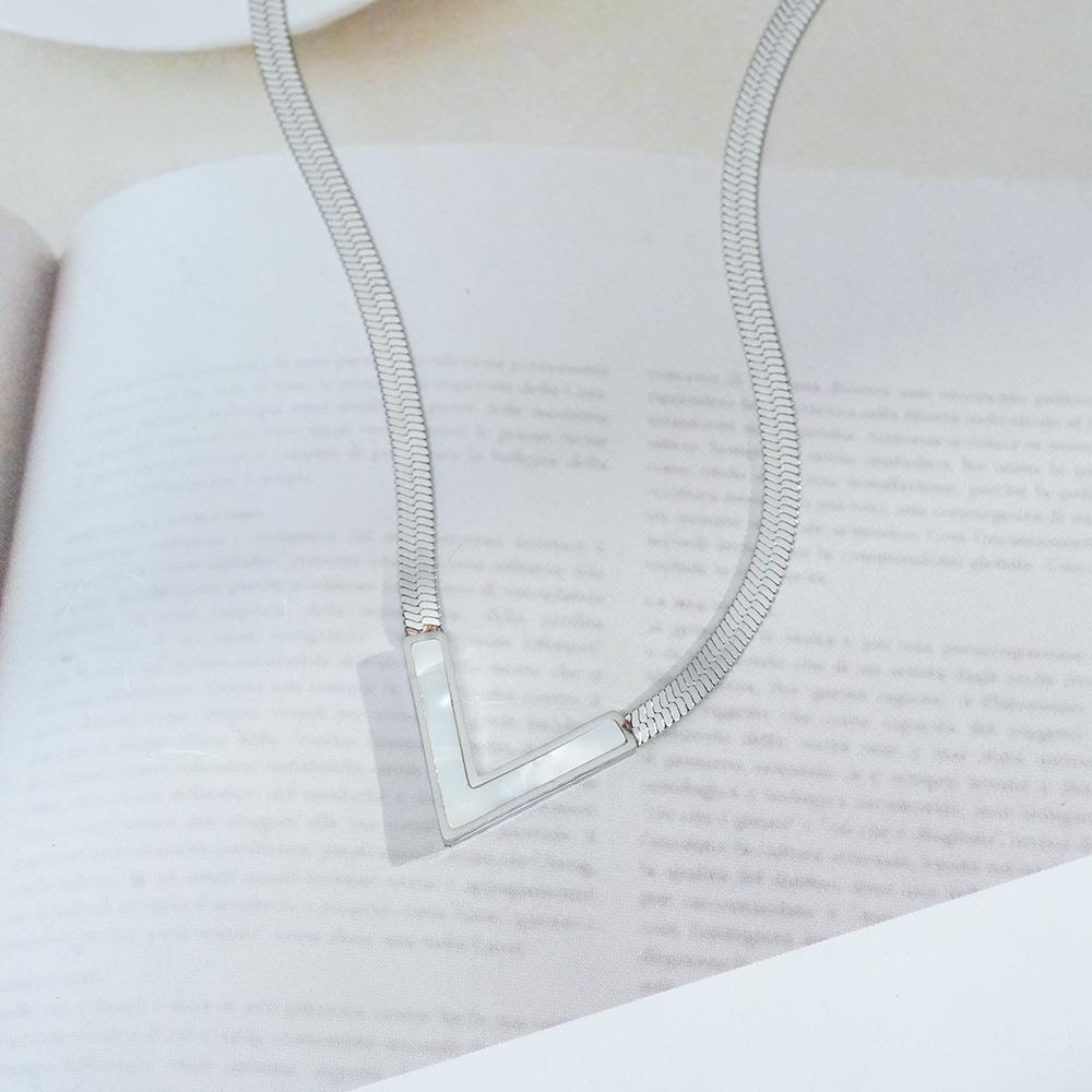 European & American V-Shaped Titanium Steel Necklace with Luxurious Flat Snake Chain - Durable & Fade-Resistant