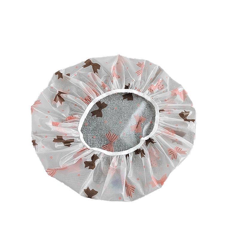 Waterproof Shower Cap for Women - Cute Floral Long Hair Cover, Reusable PE Single-Layer