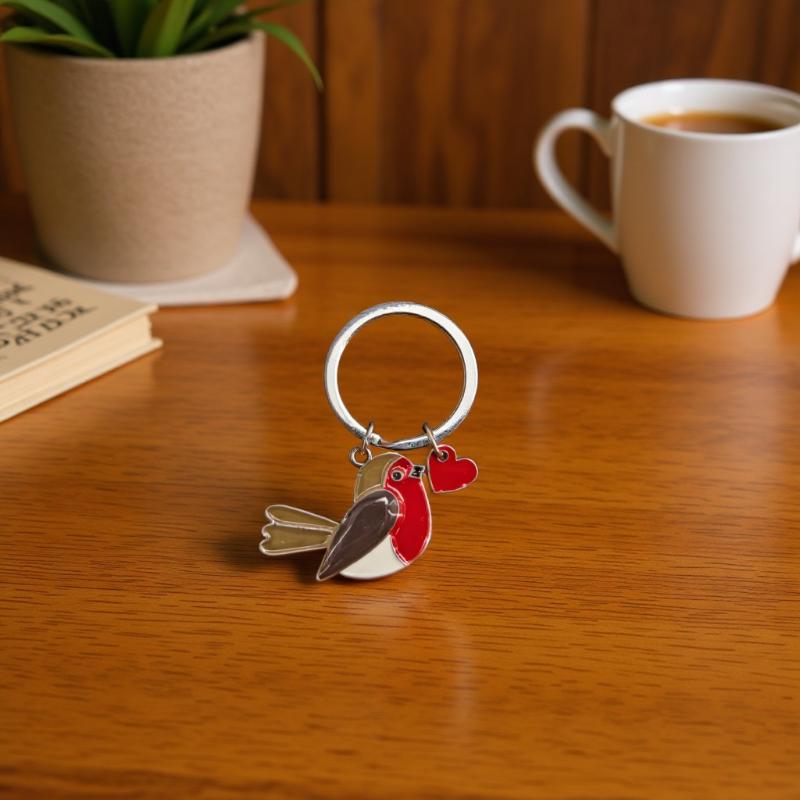Süßer Rotkehlchen Vogel Emaille Schlüsselanhänger Kreativer Metall Rotes Herz Anhänger Schlüsselanhänger Romantischer Tier Schmuck Geschenk Für Frauen Mädchen