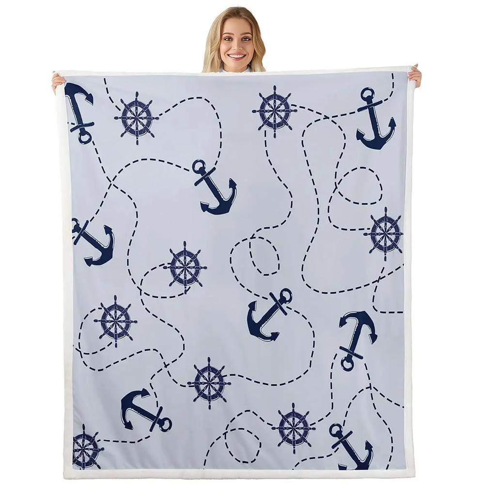 Ship Rudder Print Blanket Soft Fleece Flannel Lightweight Nautical Blanket Cozy Warm Plush Throw Blanket Sofa Couch Chair Decor