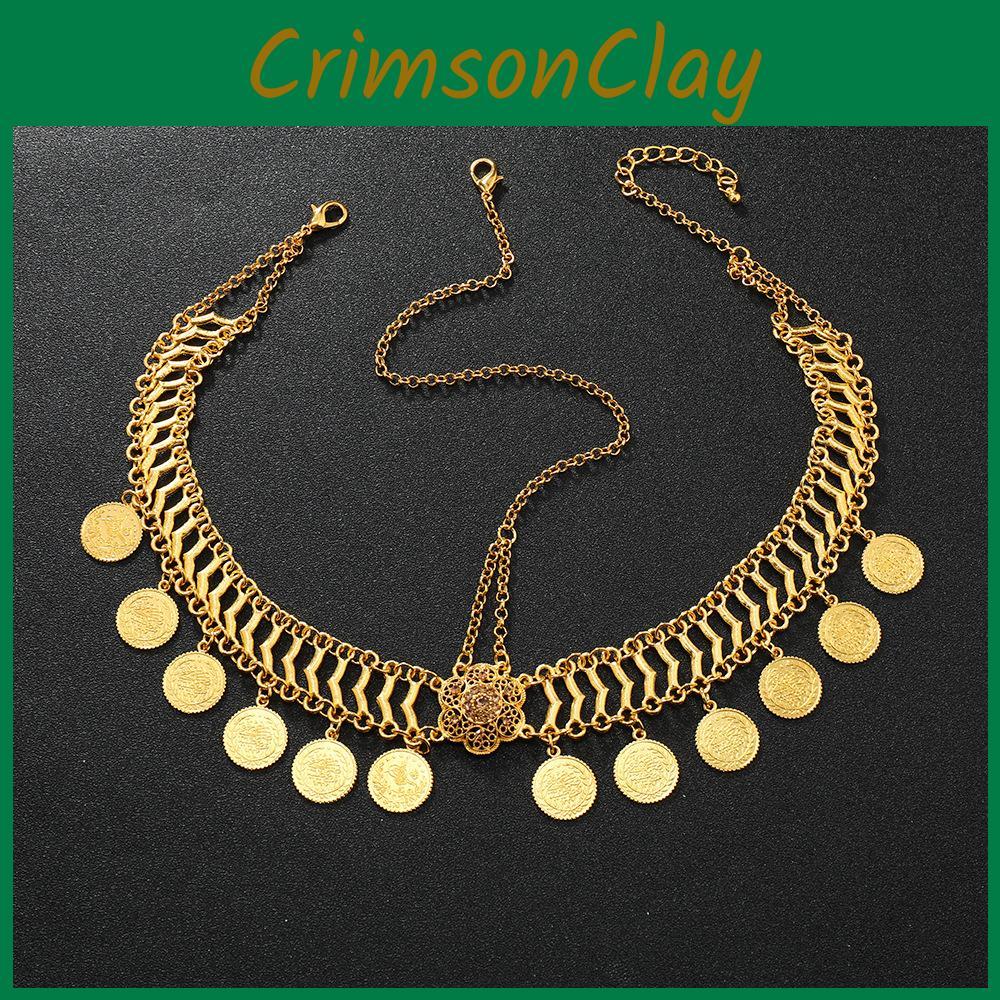 Simulation Gemstone Decor Flower And Circular Tassel Design Headwear Gold