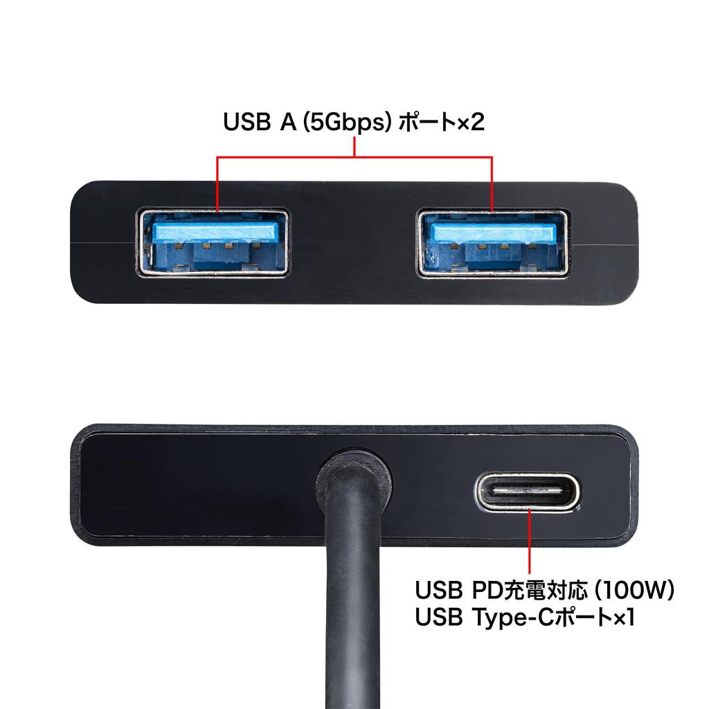 Sanwa Supply USB Hub Type-C (2 A/1 C) USB-3TCP9BK