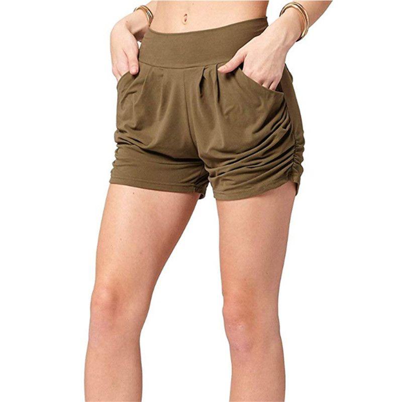 Stylish Women Summer High Waist Casual Shorts Featuring Pleated Design And Soft Material With Pockets