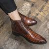 Fashion High Quality Low Heeled Lace Up Brown Chelsea Mens Boots Business Leather Men Designer 2025 Fashion Casual Pointed Cowboy Boots