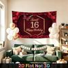 1pc Birthday 16th Rose Floral Luxury Party Banner Red