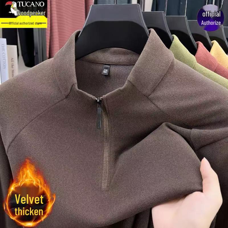 Men's Woodpecker Half-Zip Stand-Up Collar Long-Sleeve German Velvet Sweatshirt