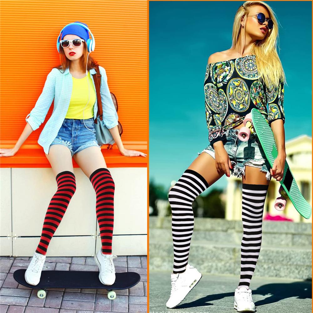 For Halloween Costume Y2K Lolita Fingerless Gloves Striped Thigh High Boot Socks  for Women