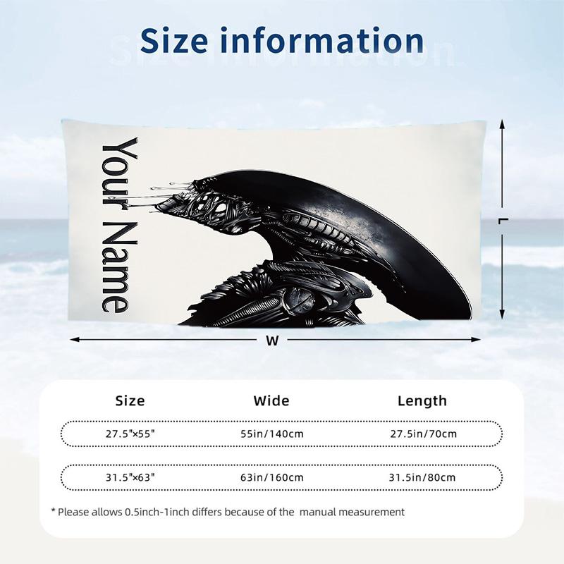 Beach Towel Custom Name Text, Quick Dry Large Towel For Beach HomeAlien Xenomorph