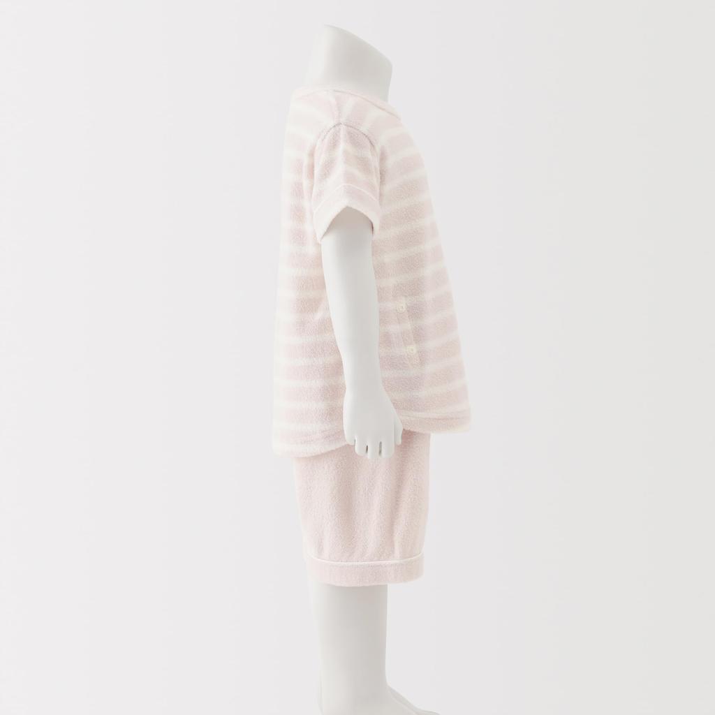 MUJI Wearable Terry Loungewear Unisex Smoky Pink Sizes Towel, Double-Sided Cloth, Short-Sleeved Set, Baby, FE0HPA6S, Border, 100-110
