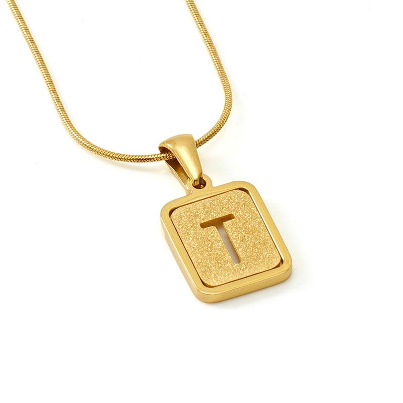 Colier cu pandantiv cu 26 de litere placat cu oțel inoxidabil cu design lanț șarpe rotund