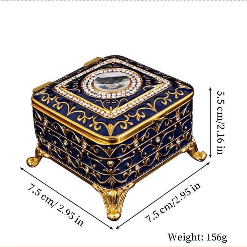 Mini Square Shape Jewelry Storage Box Necklace Organizer,Large Size Inlaid Gem Alloy Ring Storage Jar Unique Gift for Family