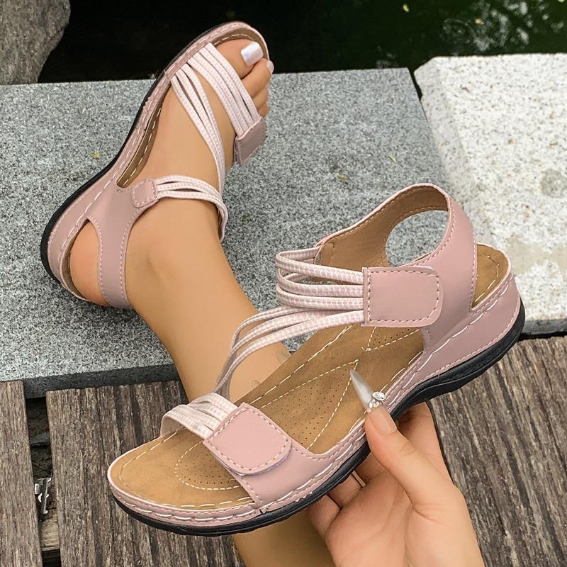 

New sandals women s large size sewing line wedge heel casual Velcro women s sandals 43 розовый