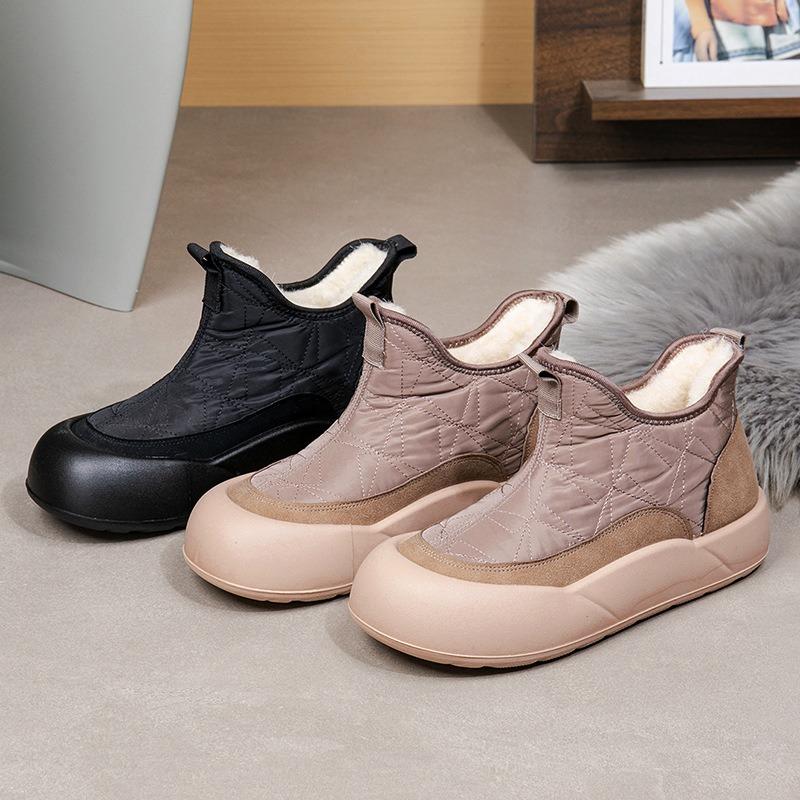 Kadın Hakiki Koyun Derisi Kışlık Botlar, Su Geçirmez Slip-On Koyun Yünü Astarlı Kar Botları, Kaymaz Moda Konfor Bilek Botları