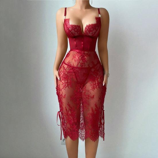 Σέξι Δαντελέ Μπέιμπιντολ Φόρεμα για Γυναίκες Διάφανο Τούλι Χιτώνας Νυχτικό Πλαϊνό Σκίσιμο V Λαιμόκοψη Νυχτικό για Μήνα του Μέλιτος Επετείους