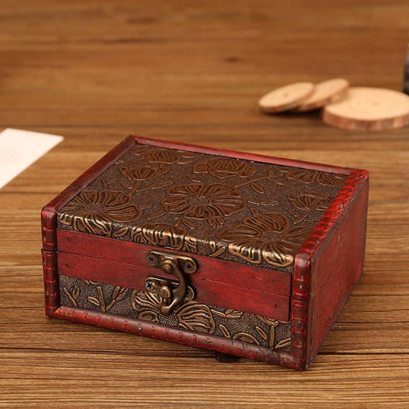 Vintage Wooden Storage Box Small Wooden Storage Chest Trunk Pirate Treasure Chest With Lock Trinket  Jewelry Necklace Decor Box