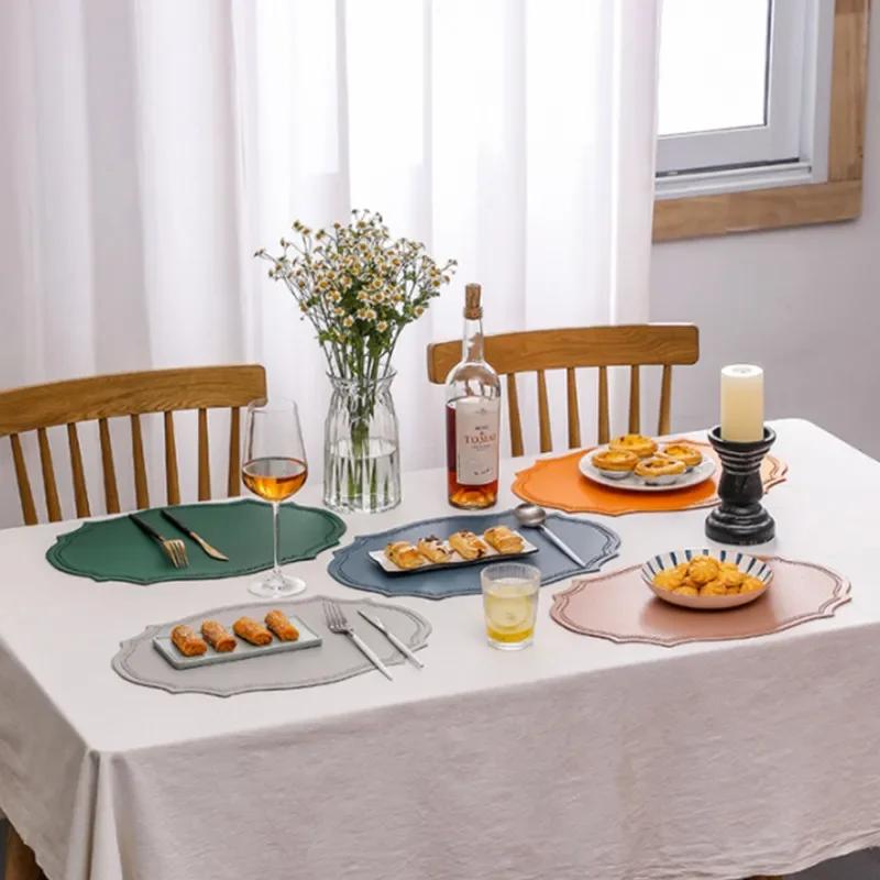 Leather Placemats Irregular Shape Waterproof Pad for Kitchenware Coffee Cup Pot Plate Knife Fork Home Dining Plate Mat