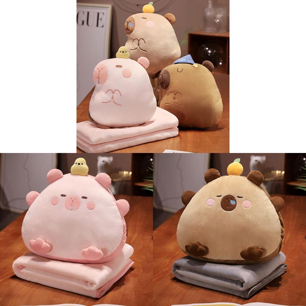 Capybara Plush Cartoon Toy Pillow Blanket Combo Convenient Multi Functional Doll