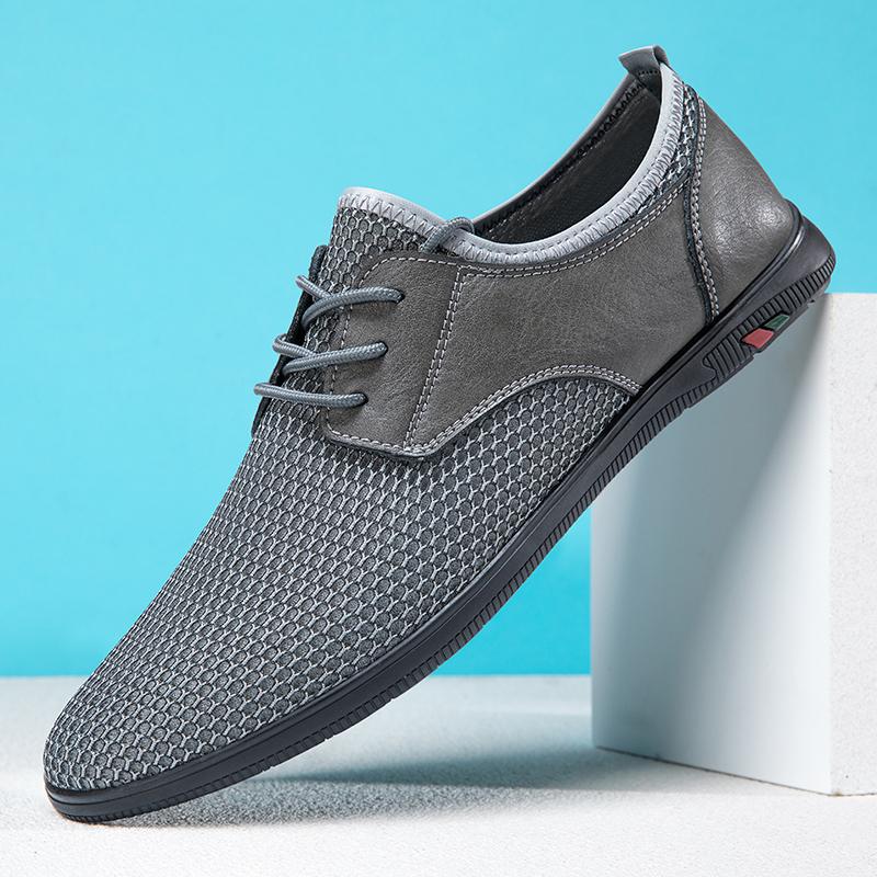 Fashion Breathable Mens Casual Shoes Summer Mesh Flats Handmade Man Sneakers Fashion Lace-Up Walking Shoes Lightweight Driving Footwear