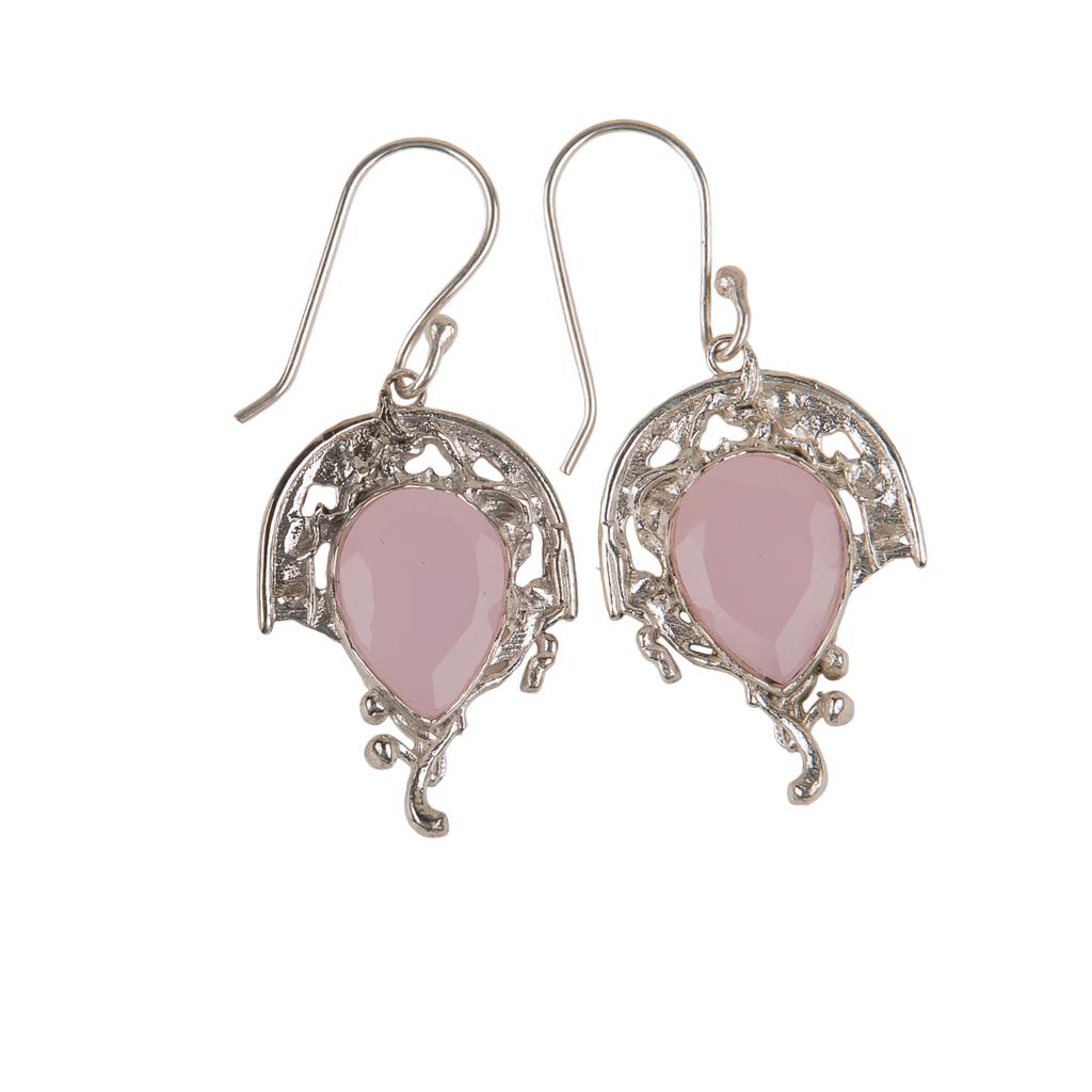 Rose Chalcedony Gemstone 925 Sterling Silver Jewelry Handmade Hook Earrings 1.73 CE-5-14