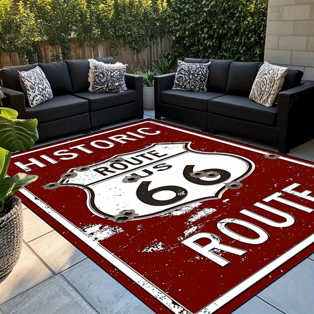 Route 66 Vintage Motorcycle Print Non-Slip Rug, Large Area Mat for Living Room Bedroom Bathroom Kitchen Decor