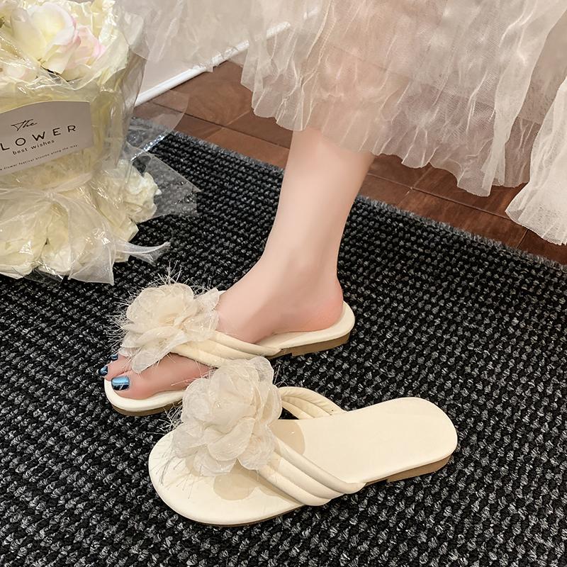 Pinch-toe Flower Beautiful Flip-flops for Women To Wear In Summer New Style with Skirt Soft-soled Flat-soled Cool Slippers