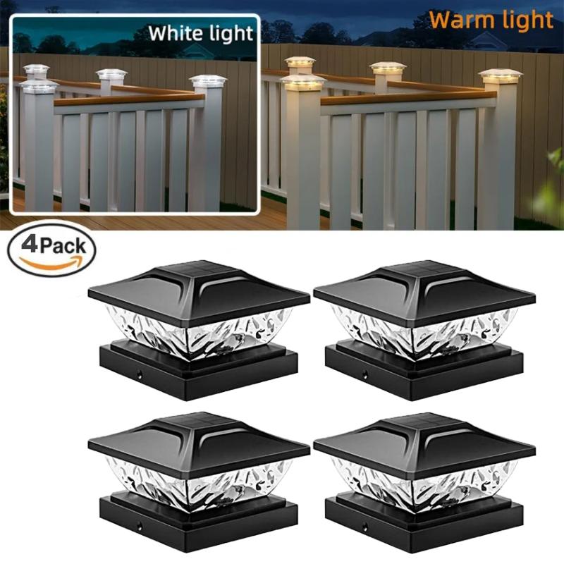 Solar-Säulen-LED-Leuchte Wasserdichte Solarlichter Außenbereich Garten Sonnenlicht für Zaun Weg Außenleuchte Dekoration Weißes und Warmes Zweifarbiges Licht