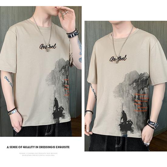 Short Sleeved T-shirt for Men's Thin Summer Trend Ink Style Half Sleeved Casual and Handsome Fashion Top