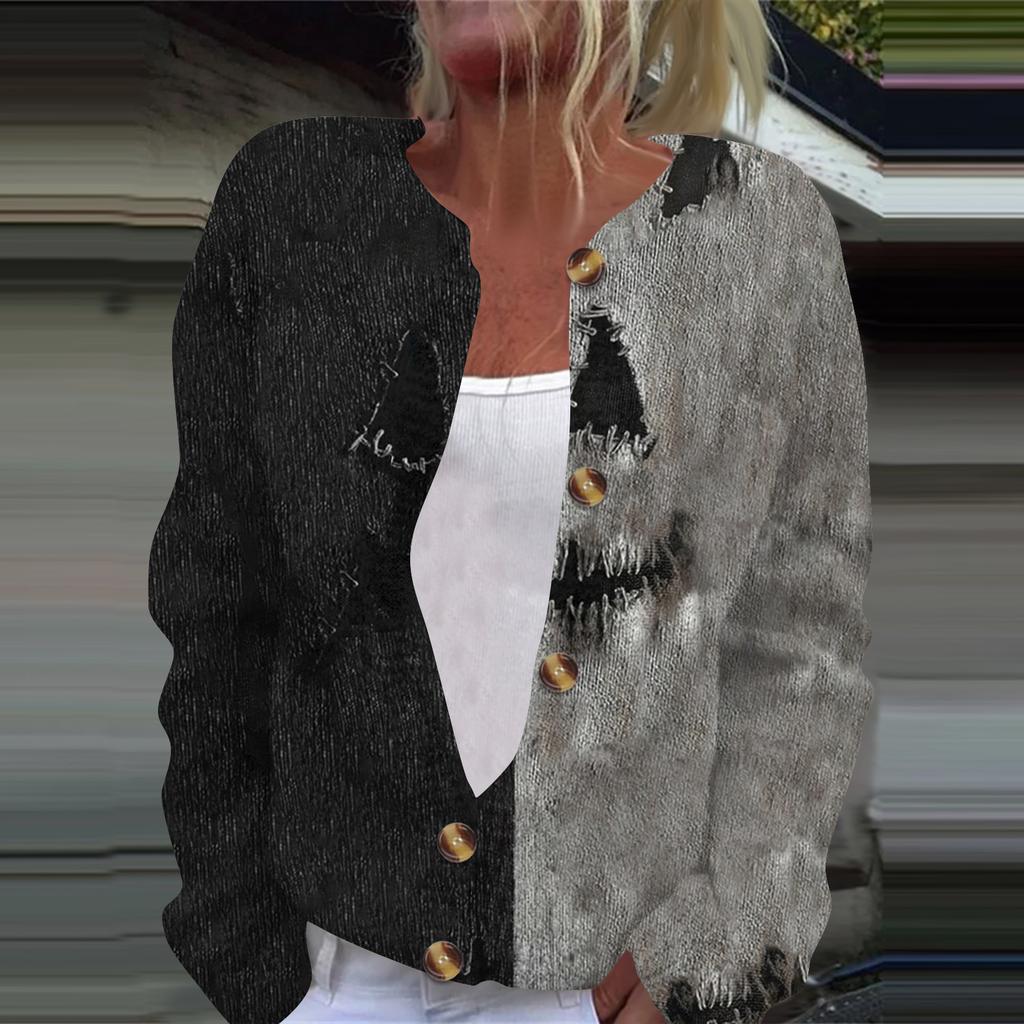 Women's Fashion Printed Long Sleeve Knitted Cardigan Button Down Jacket