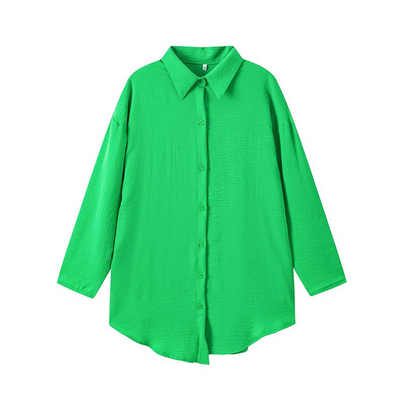 European and American Women's Plus Size Turn-Down Collar Casual Long-Sleeve Shirt for Autumn and Winter.