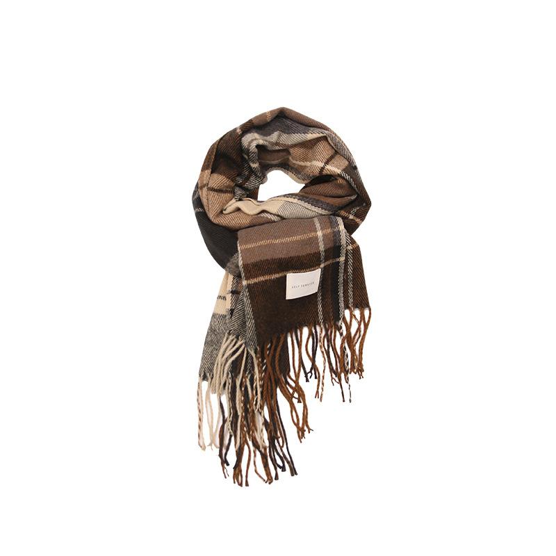Plaid Scarf Women's Autumn and Winter Ins Girl Korean Version Versatile Thickened and Lengthened Imitation Cashmere Shawl Warm Student Scarf