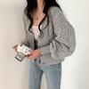 Autumn and winter new twist sweater jacket for women age-reducing and thin V-neck lantern sleeves loose knitted sweater for women