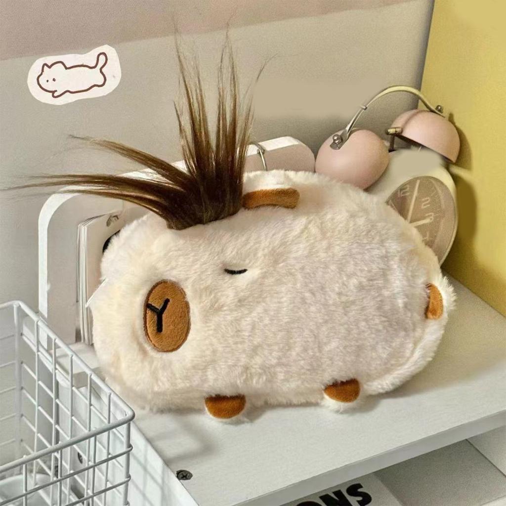 Lovely Capybaras Sturdy Plush Pencil Case Soft Multipurpose Compartment Organizers for School and Travel Supplies