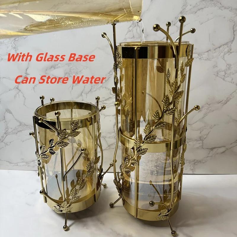 Luxury Metal Flower Vase, European Style, Glass Plant Pot, Wedding, Christmas, Living Room Dining Table Home Decoration Artwork