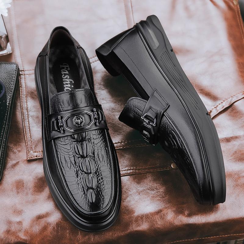 Crocodile Pattern Genuine Leather Mens Shoes High Quality Casual Driving Shoes Luxury Brand Business Shoes Comfort Slip On Flats