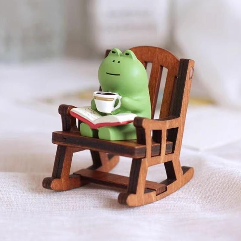 Cute Frog Rocker Chair Home Office Desktop Decortion Car Accessories Japanese Healing Small Decoration Gift for Guests