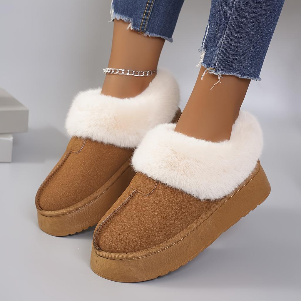 Women's Fluffy Plush Lined Ankle Boots,Fluffy Snow Boots Winter Warm Petticoat,Comfortable Outdoor Low Boots