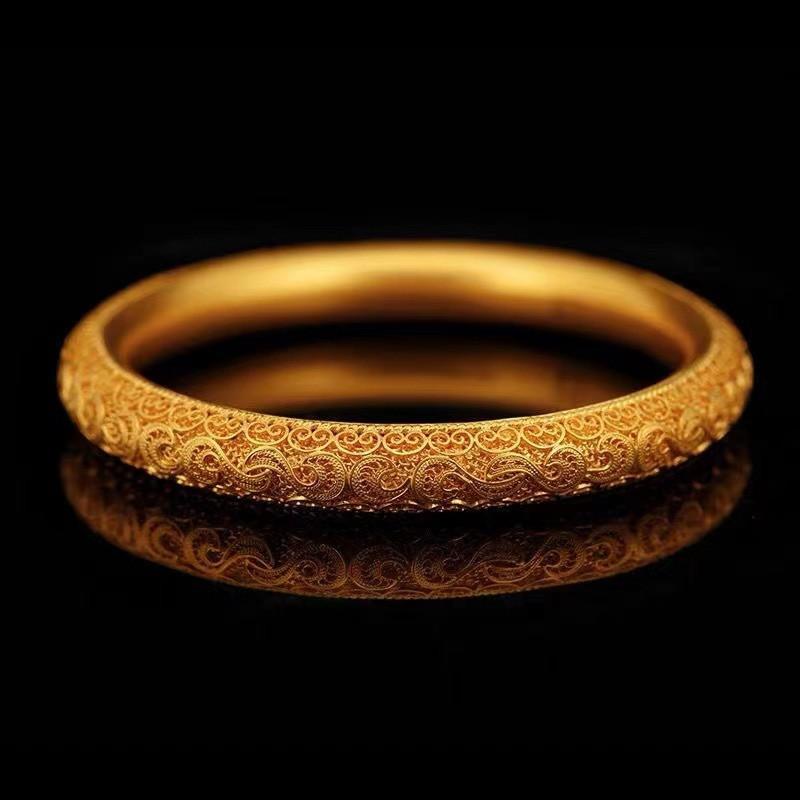 Gold Plated Hollow Floral Design Gothic Style Leather Bracelet For Ladies