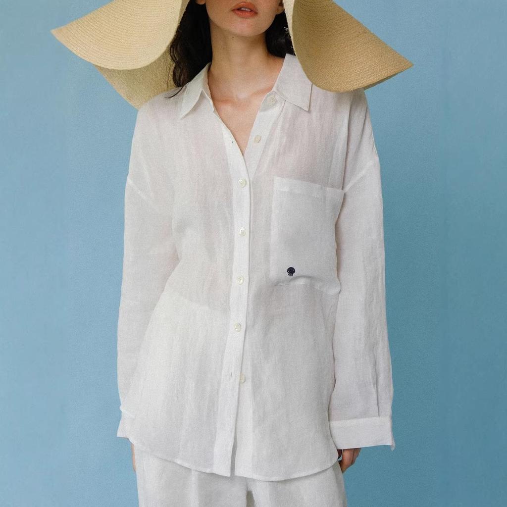 White shirt blouse new long-sleeved casual linen shirt blouse top